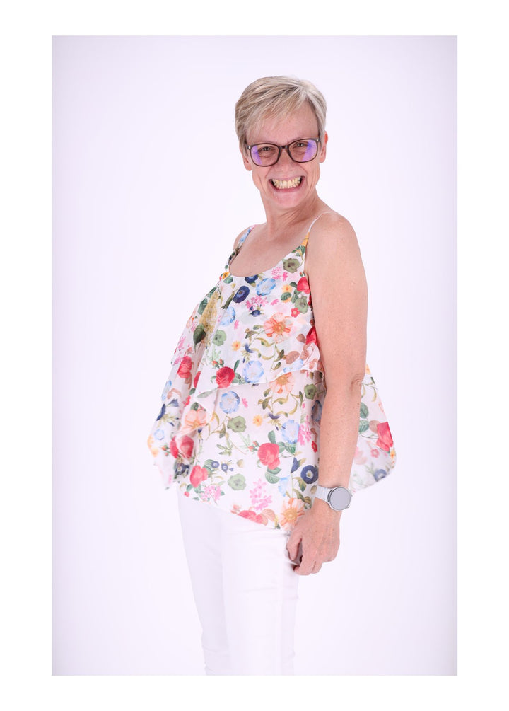 Rüschen Top Damen Streublumen Baumwolle