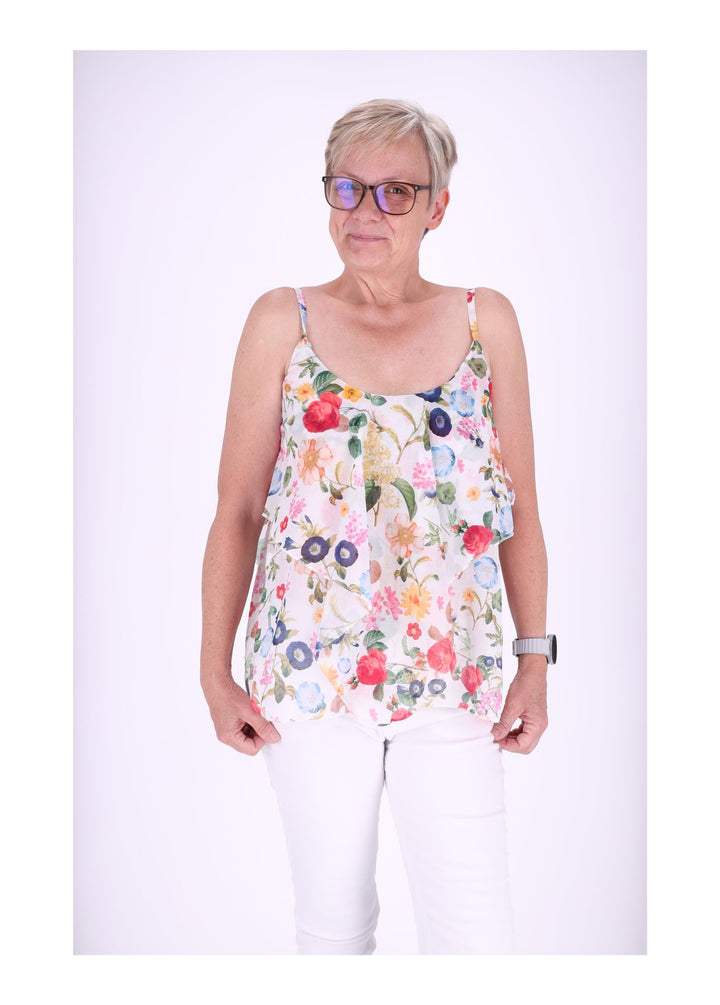 Rüschen Top Damen Streublumen Baumwolle