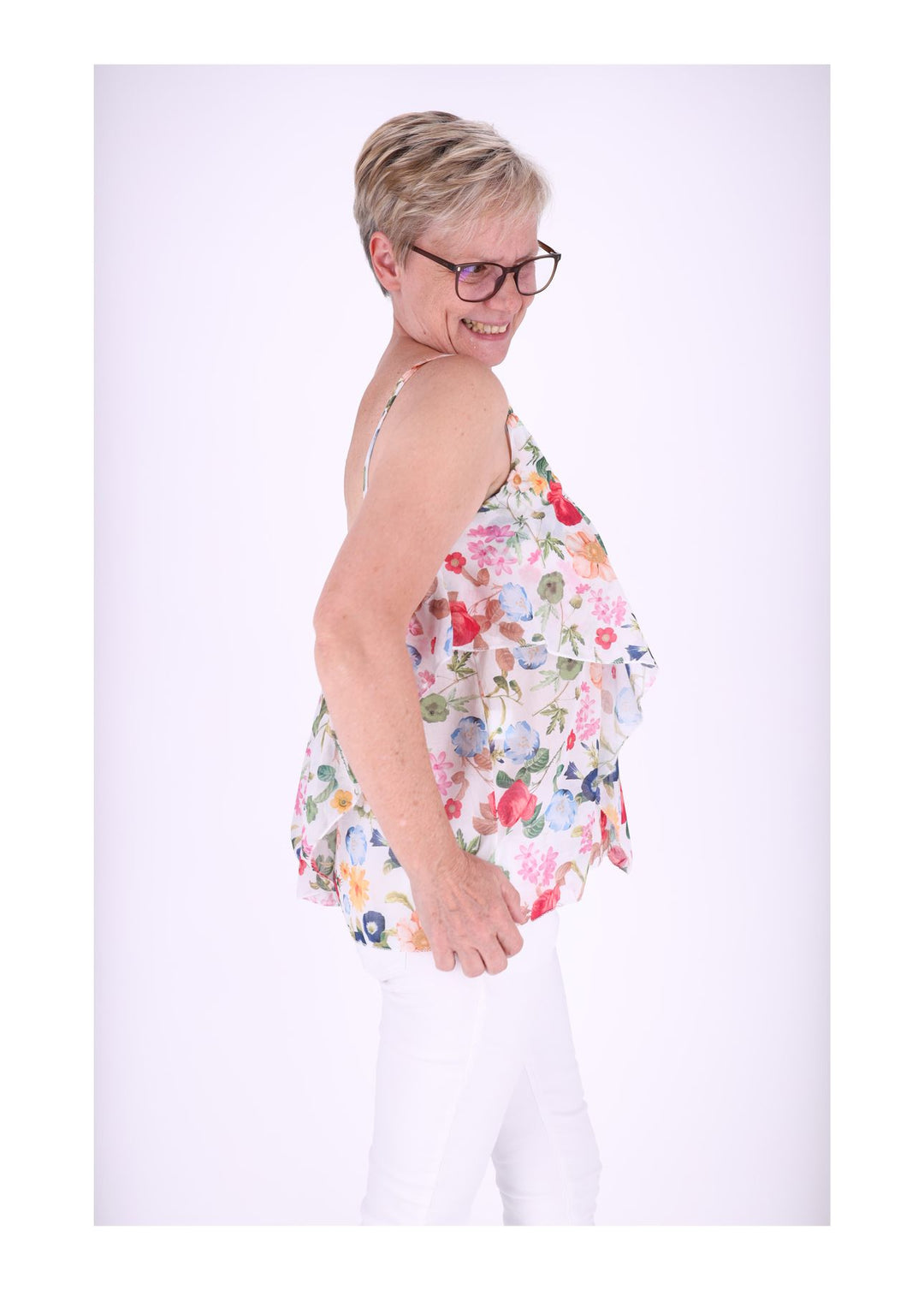 Rüschen Top Damen Streublumen Baumwolle