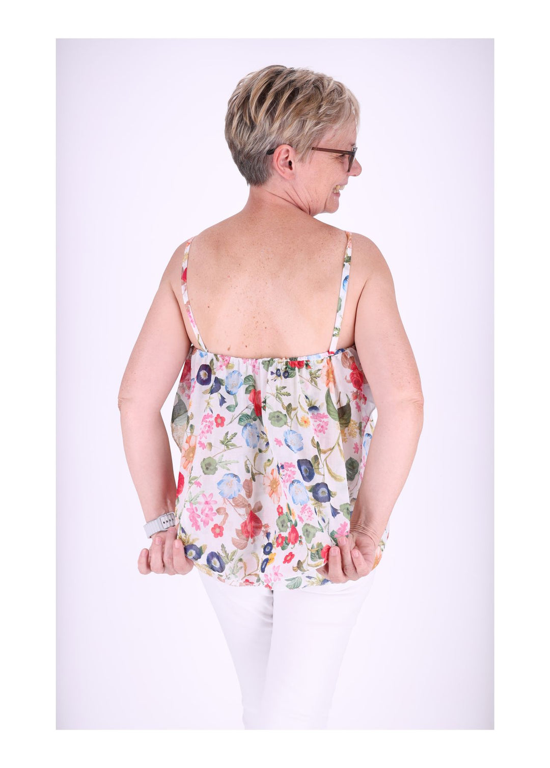 Rüschen Top Damen Streublumen Baumwolle
