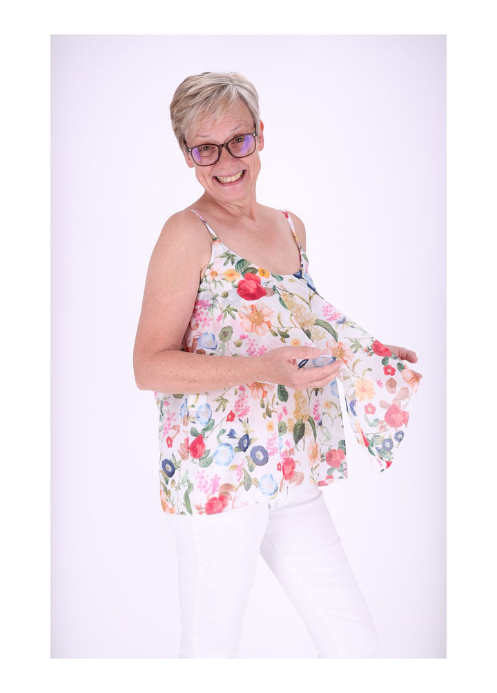 Rüschen Top Damen Streublumen Baumwolle