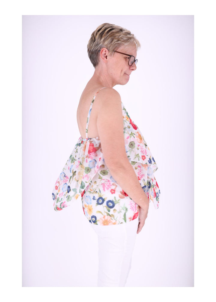 Rüschen Top Damen Streublumen Baumwolle