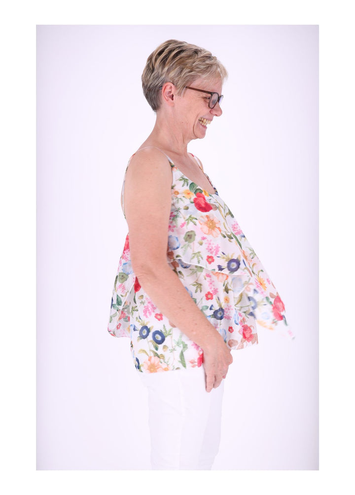 Rüschen Top Damen Streublumen Baumwolle