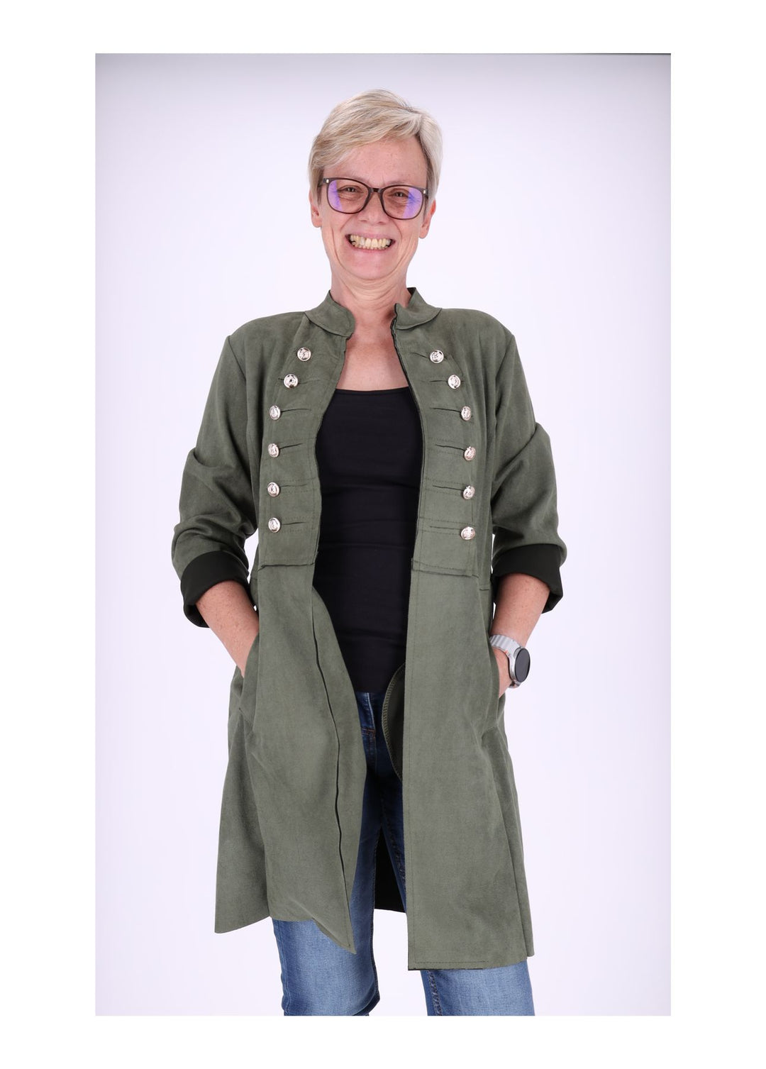 Damen Fakeleder Jacke Military Splash of Color