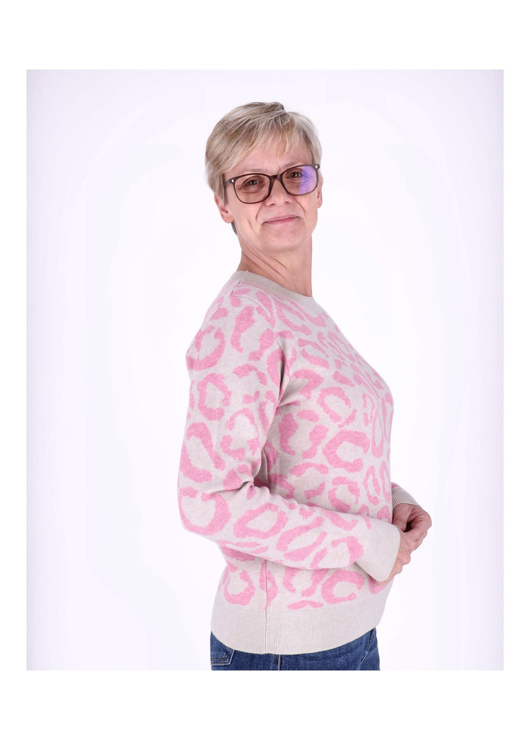 TARA M Damen Strickpullover Leopard