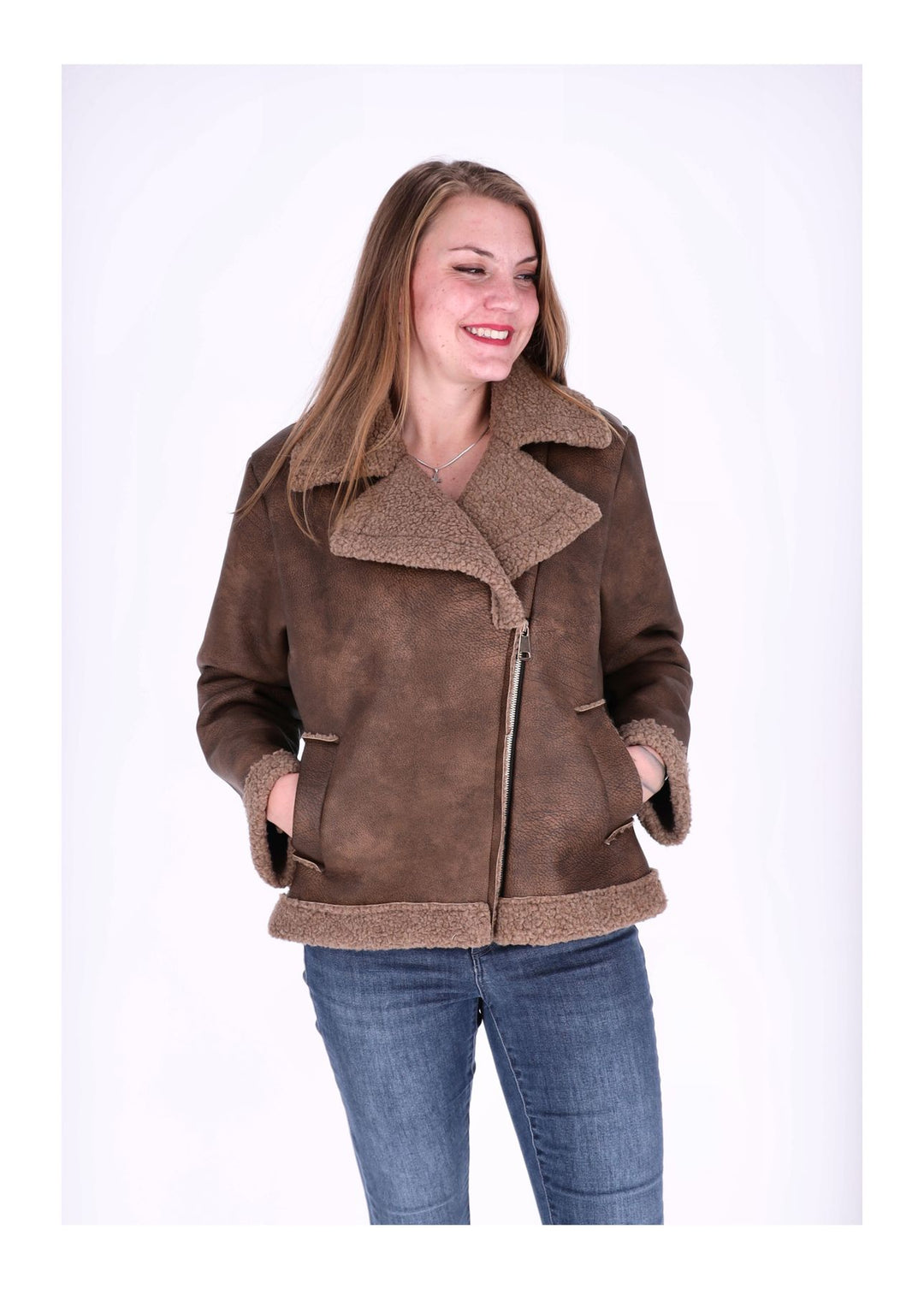 Splash of Color Lederimitat Jacke mit Teddy