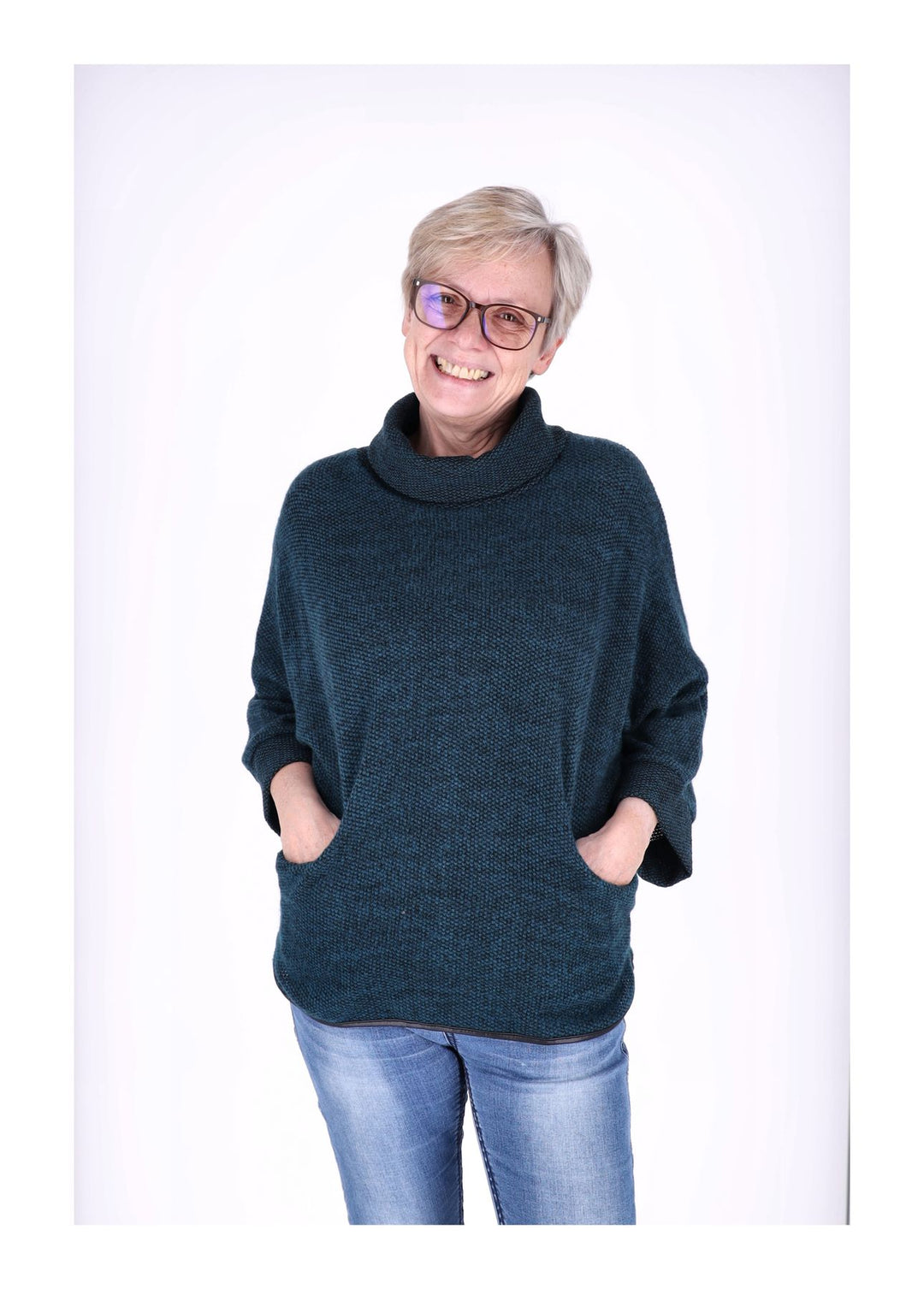 Damen Sweatshirt im Double-Layer-Look – Petrol
