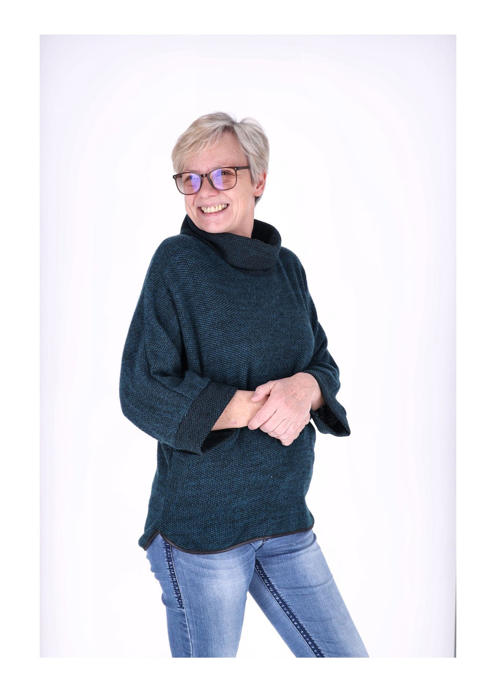 Damen Sweatshirt im Double-Layer-Look – Petrol