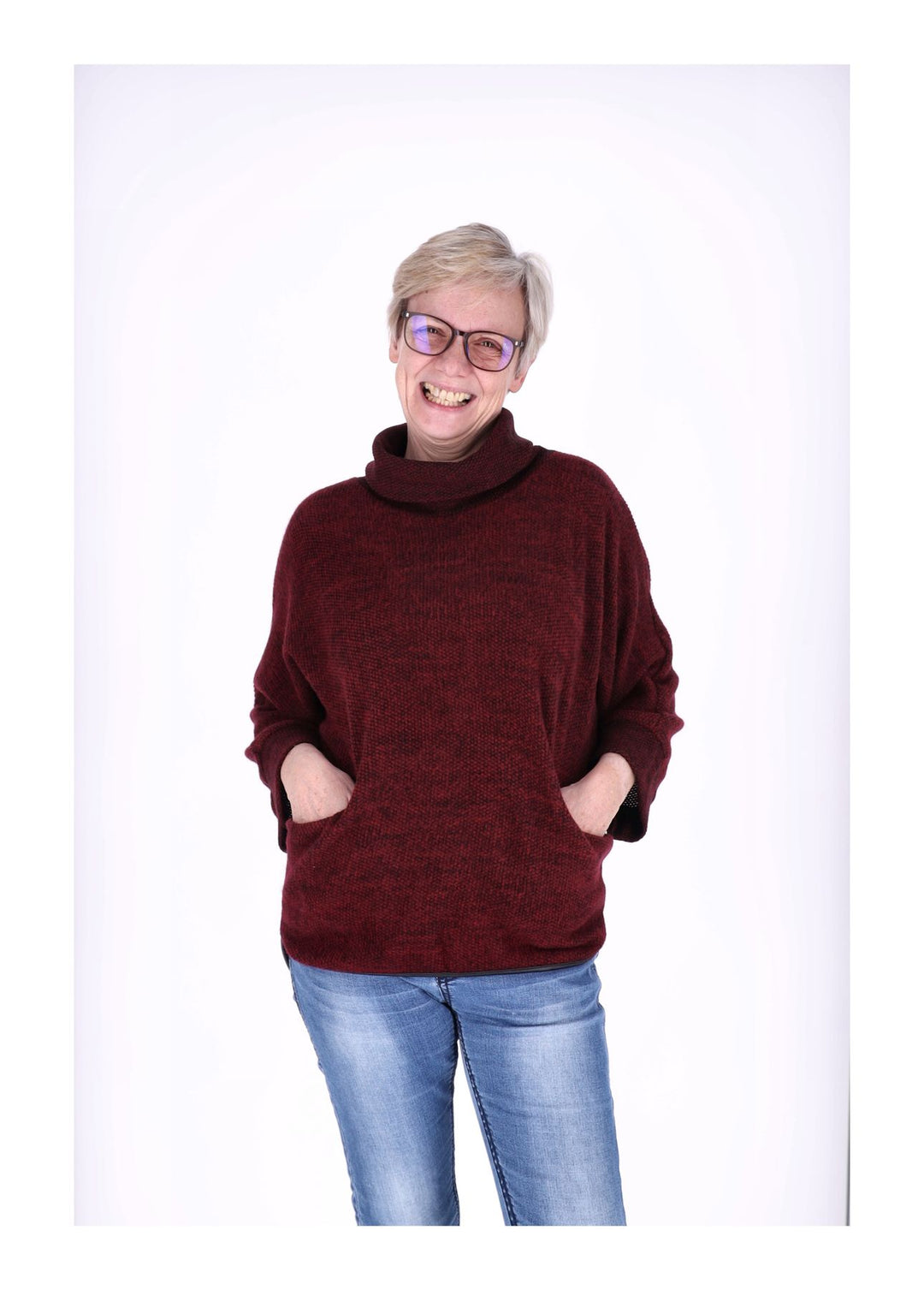 Damen Shirt mit Rollkragen in Bordeaux