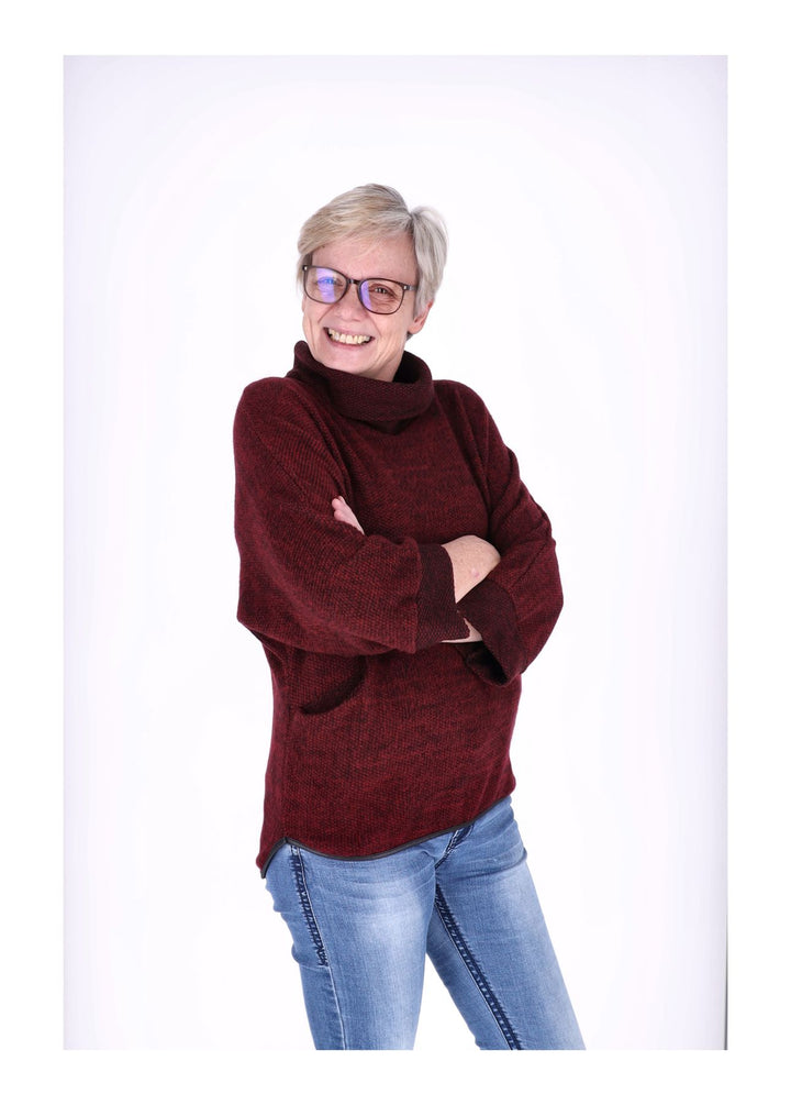 Damen Shirt mit Rollkragen in Bordeaux