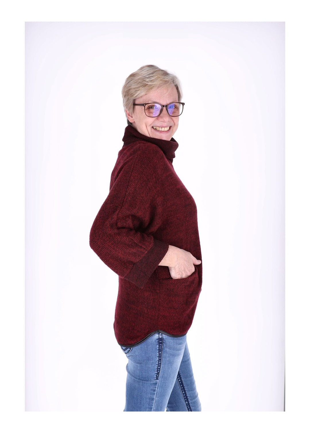Damen Shirt mit Rollkragen in Bordeaux