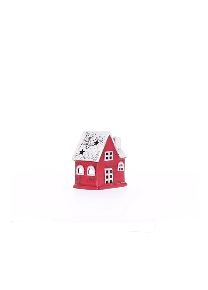 Holzwurm Windlicht Haus Rot Keramik