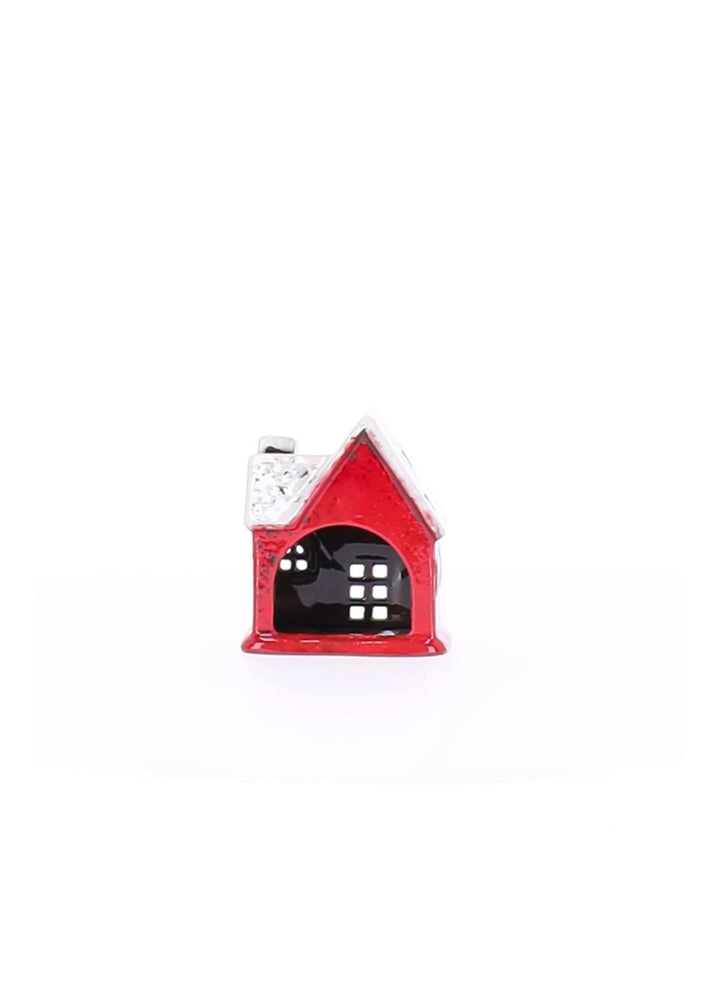 Holzwurm Windlicht Haus Rot Keramik