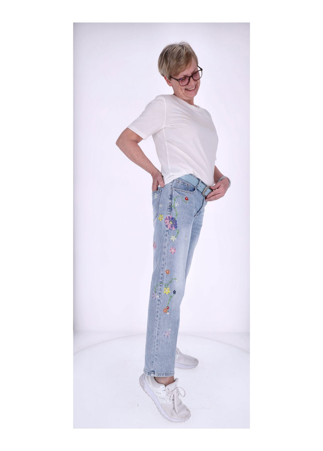 Splash of Color Jeans Damen Blumen