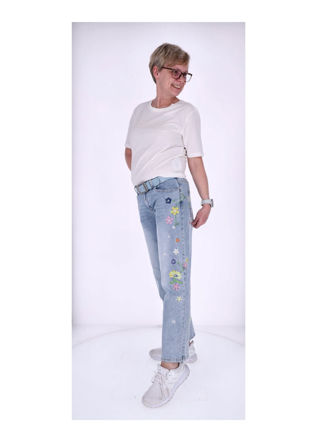 Splash of Color Jeans Damen Blumen