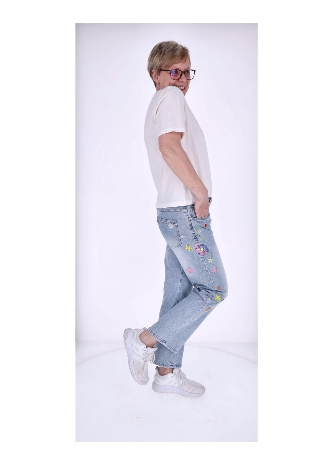 Splash of Color Jeans Damen Blumen
