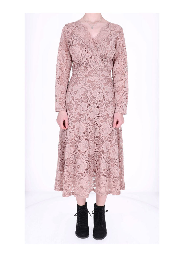 Spitzenkleid Langarm Altrosa Midi