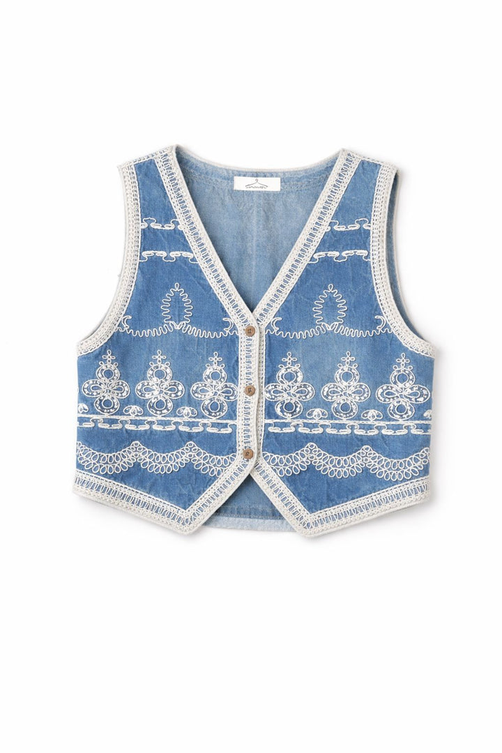 Splash of Color Jeansweste Damen bestickt