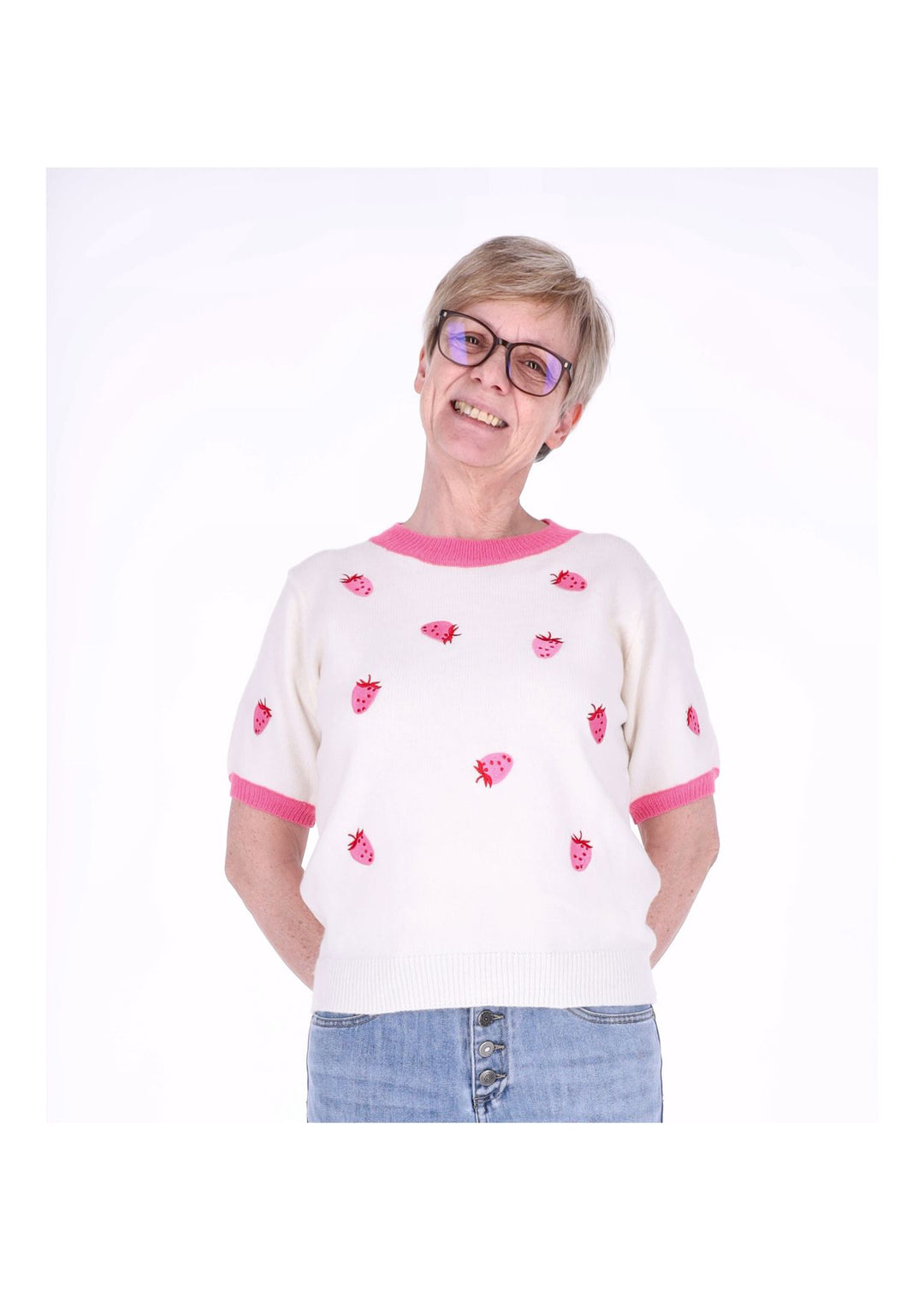 Splash of Color Damen Strickshirt Erdbeere