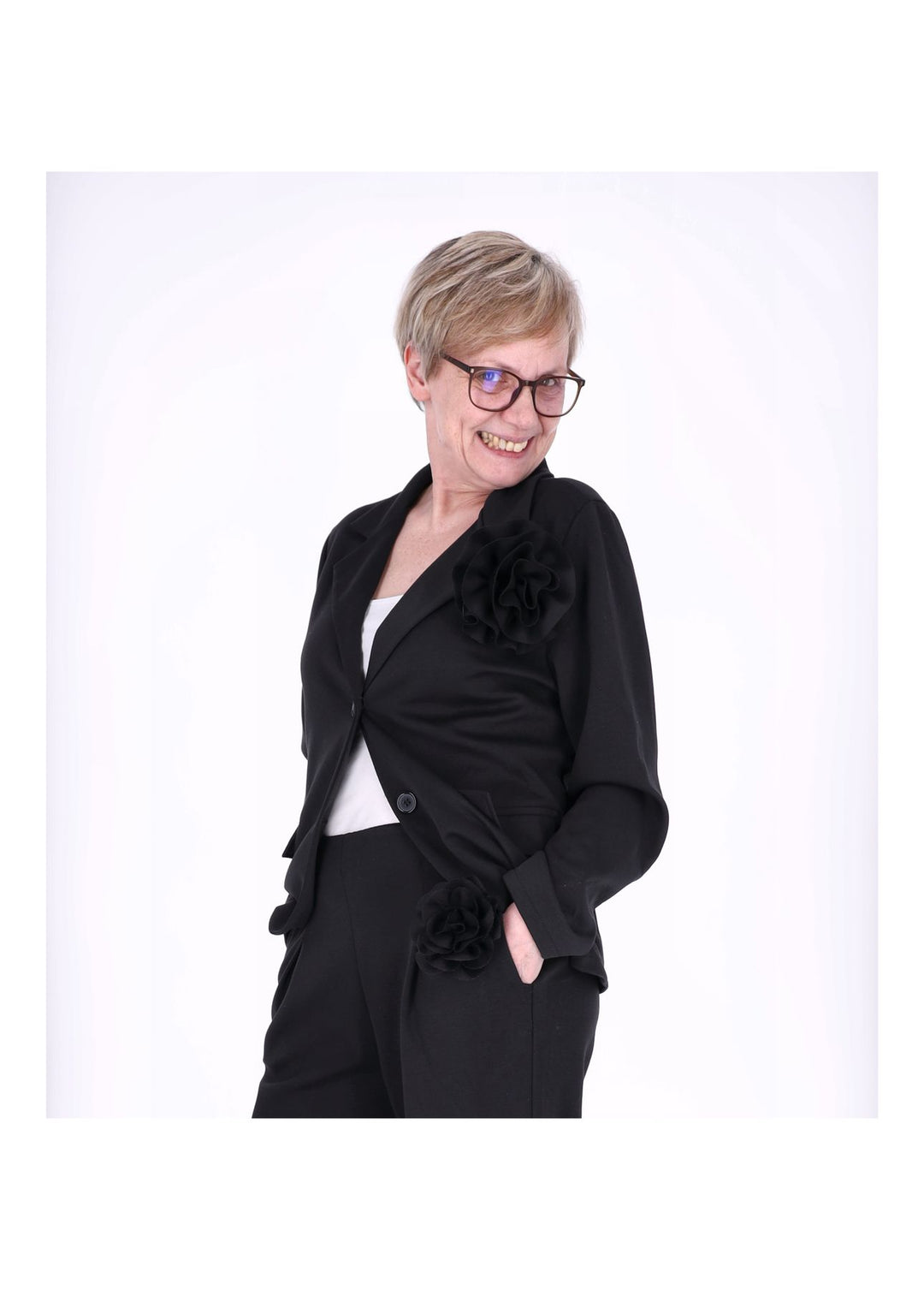 Splash of Color Damen Blazer mit Ansteckblüte