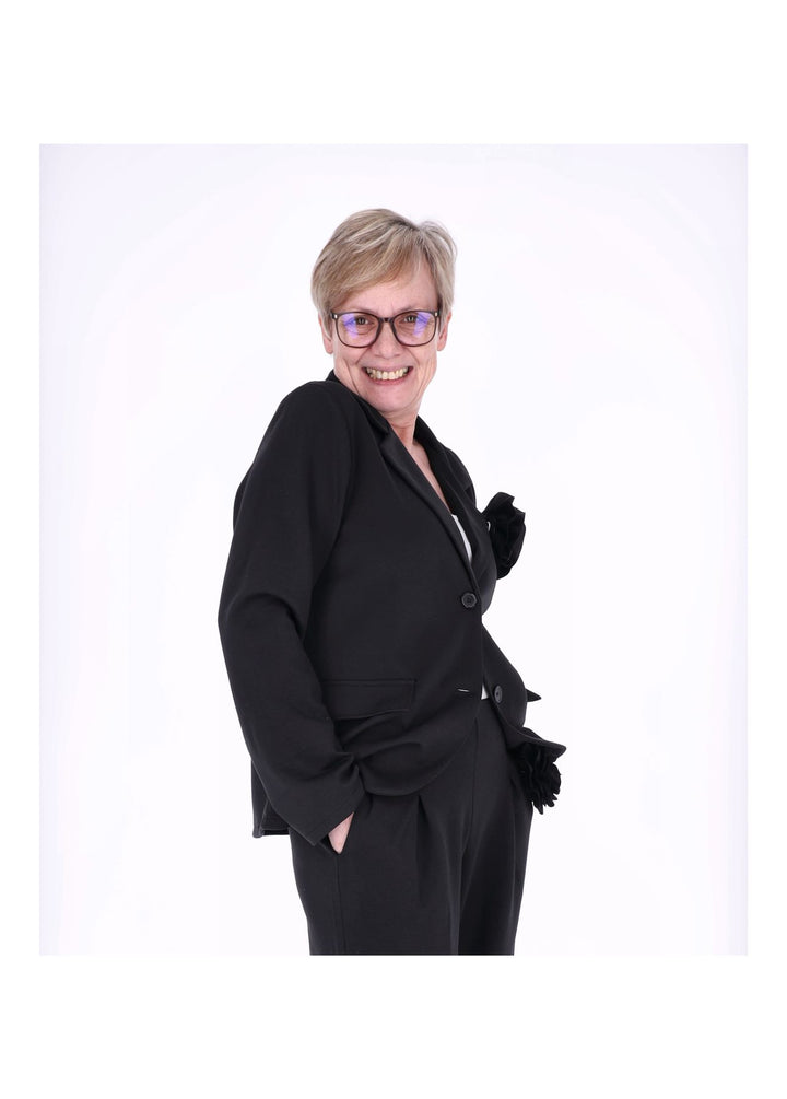 Splash of Color Damen Blazer mit Ansteckblüte