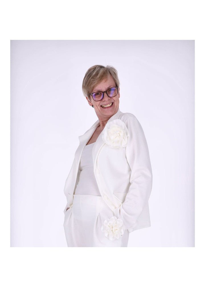 Splash of Color Damen Blazer mit Ansteckblüte