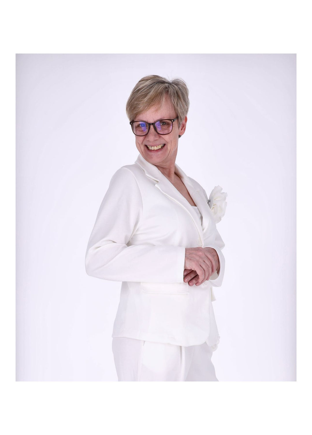Splash of Color Damen Blazer mit Ansteckblüte
