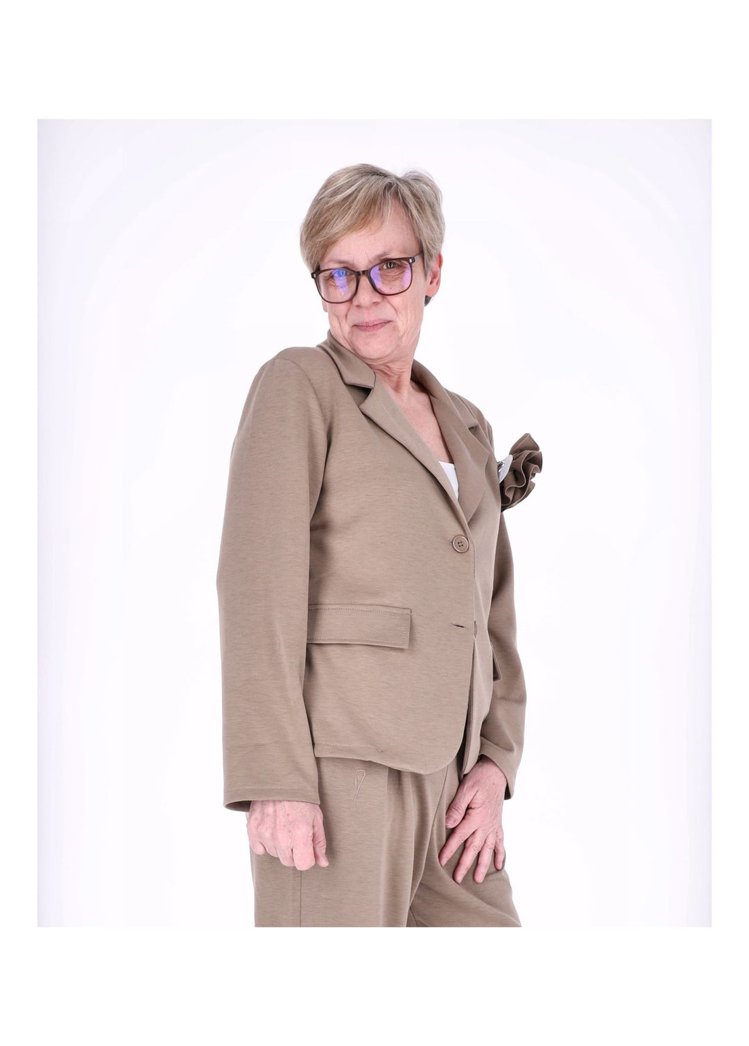 Splash of Color Damen Blazer mit Ansteckblüte