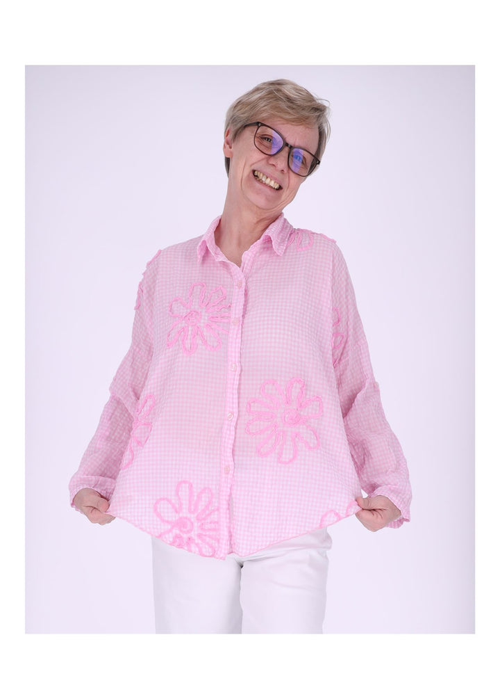 Splash of Color Karo-Bluse mit Blüten