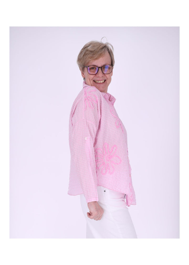 Splash of Color Karo-Bluse mit Blüten