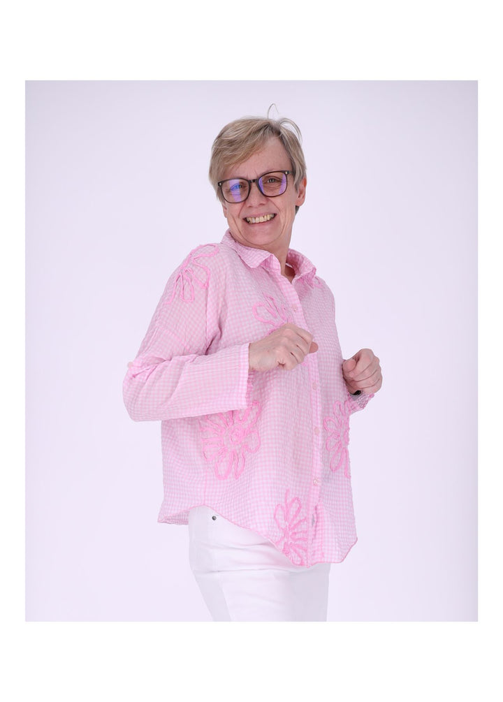Splash of Color Karo-Bluse mit Blüten