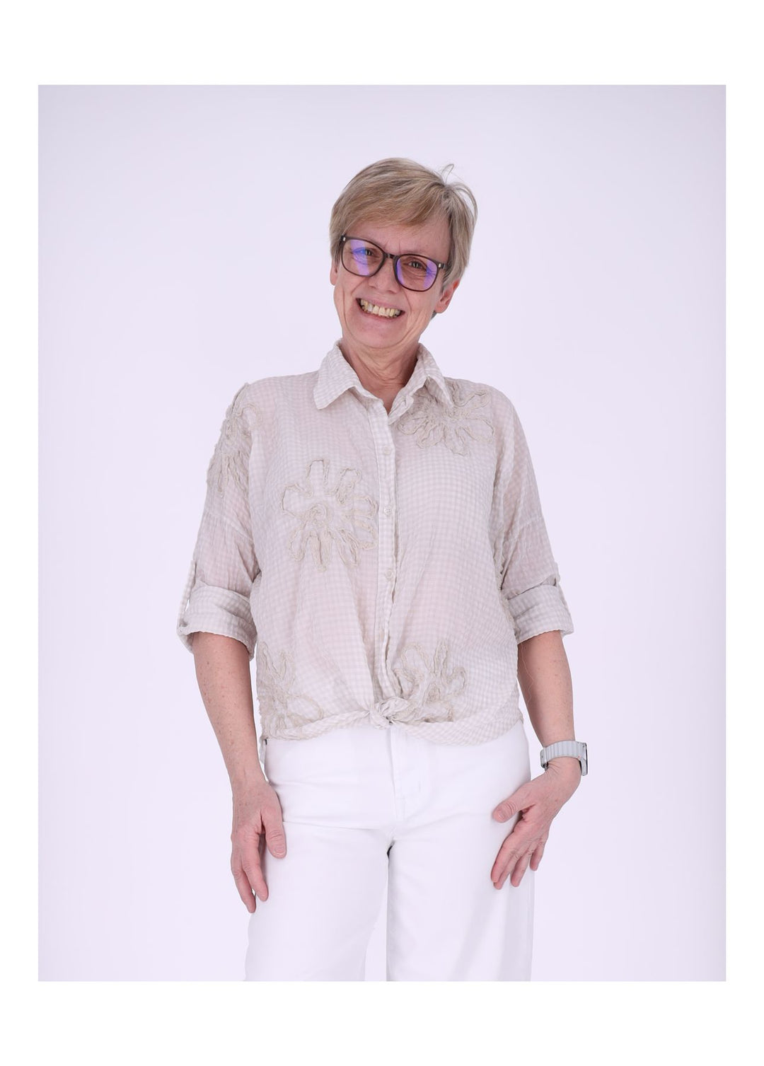 Splash of Color Karo-Bluse mit Blüten