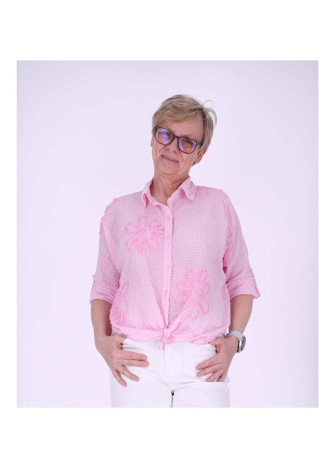 Splash of Color Karo-Bluse mit Blüten