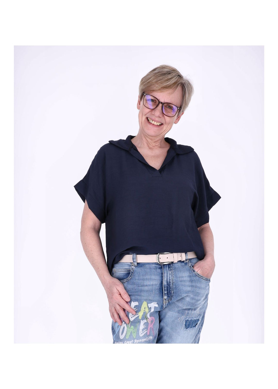 Splash of Color Damen T-Shirt Hemdkragen