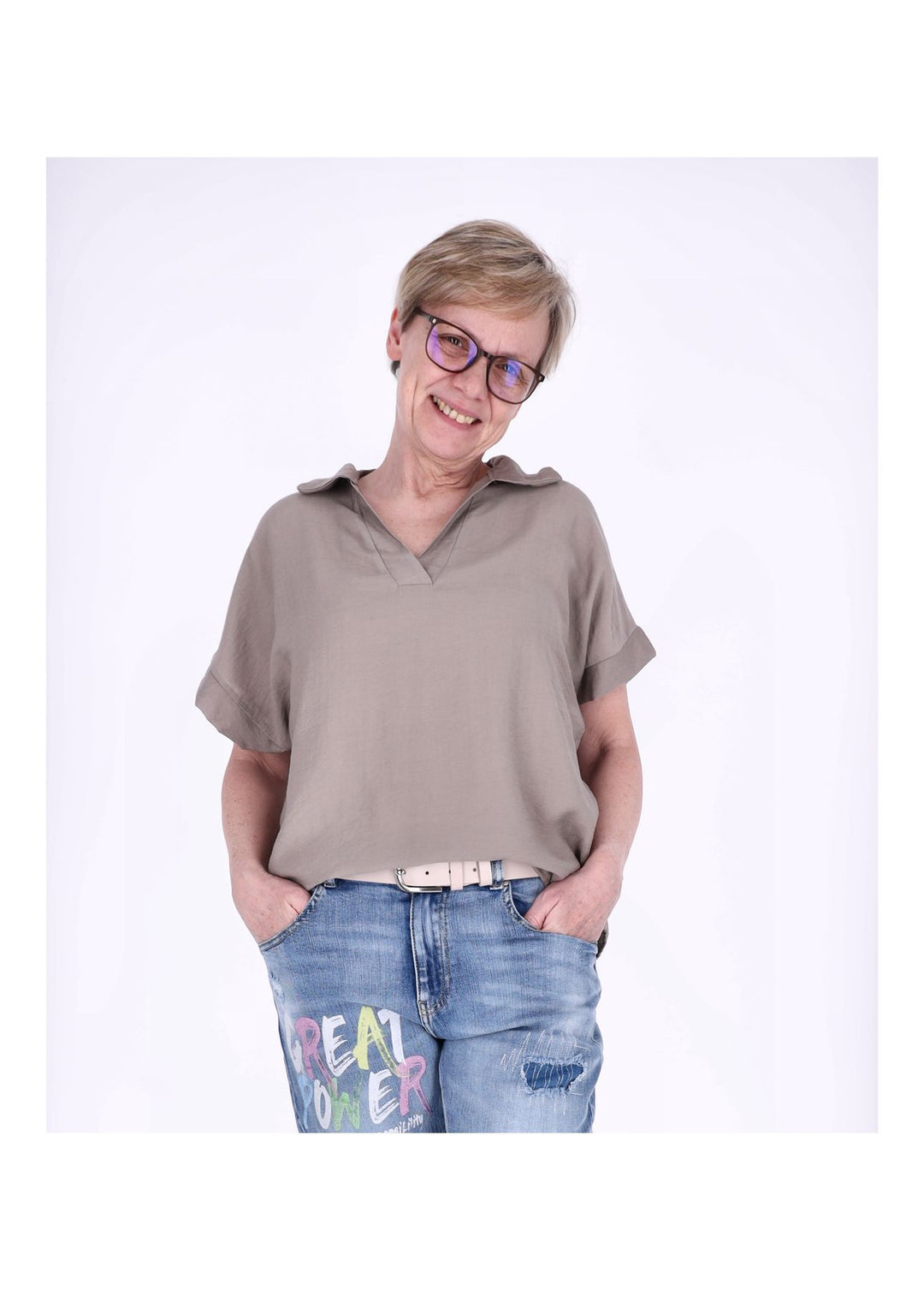 Splash of Color Damen T-Shirt Hemdkragen