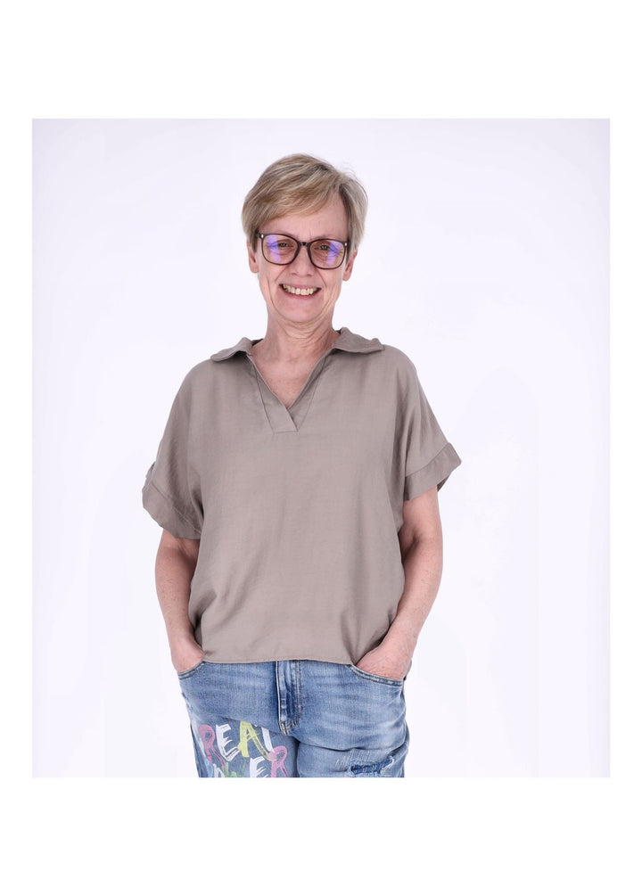 Splash of Color Damen T-Shirt Hemdkragen