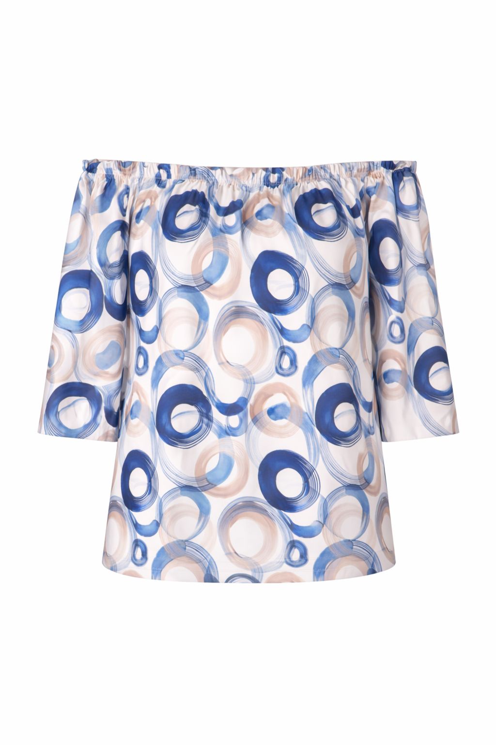 Damen Carmen-Shirt mit Allover-Print und 3/4-Ärmeln – Navy