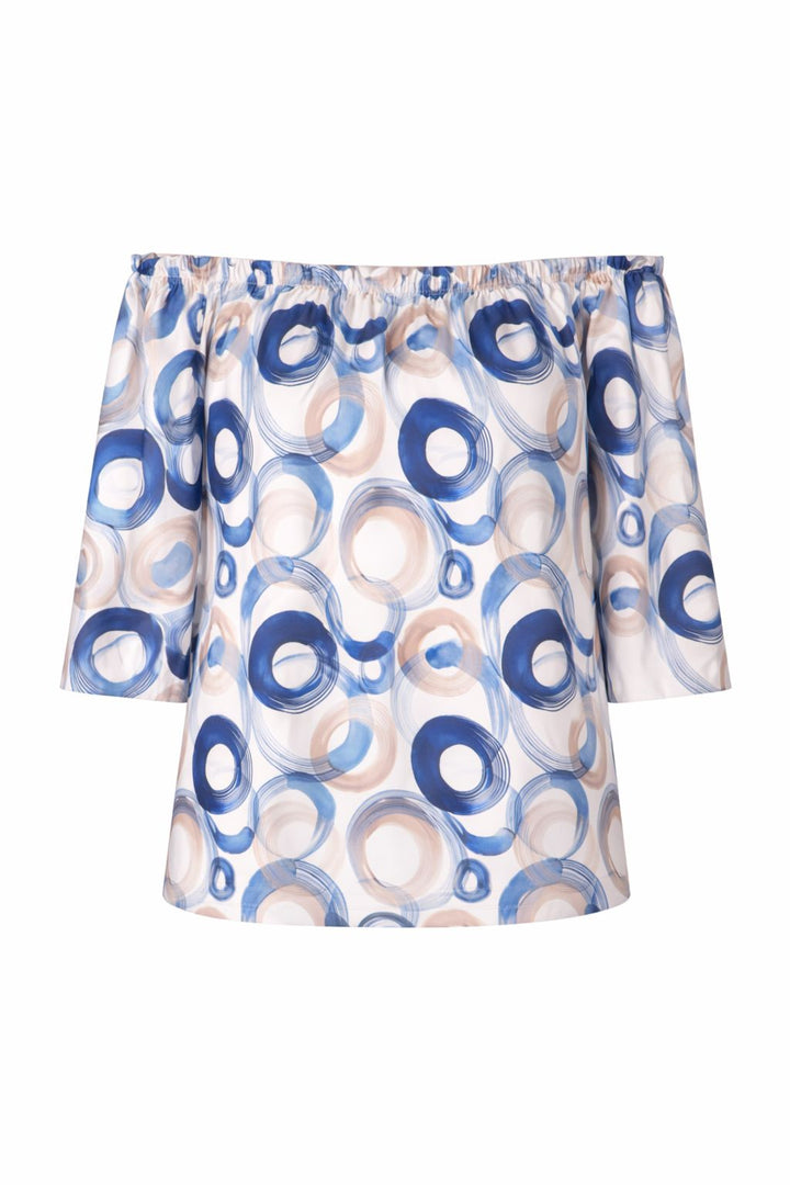 Damen Carmen-Shirt mit Allover-Print und 3/4-Ärmeln – Navy