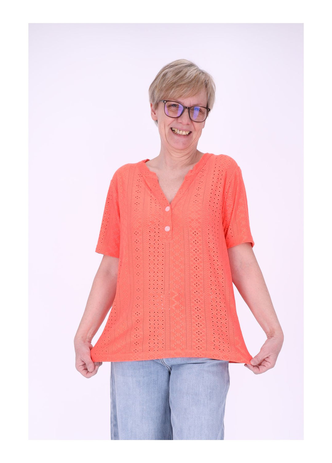 New View T-Shirt Damen Lochmuster