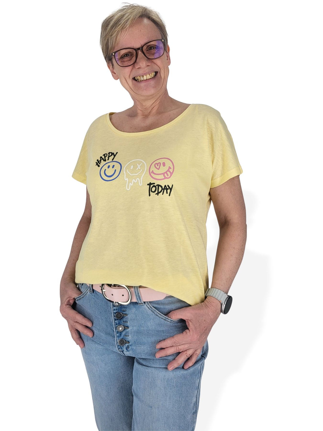 New View Damen T-Shirt Smiley Baumwolle