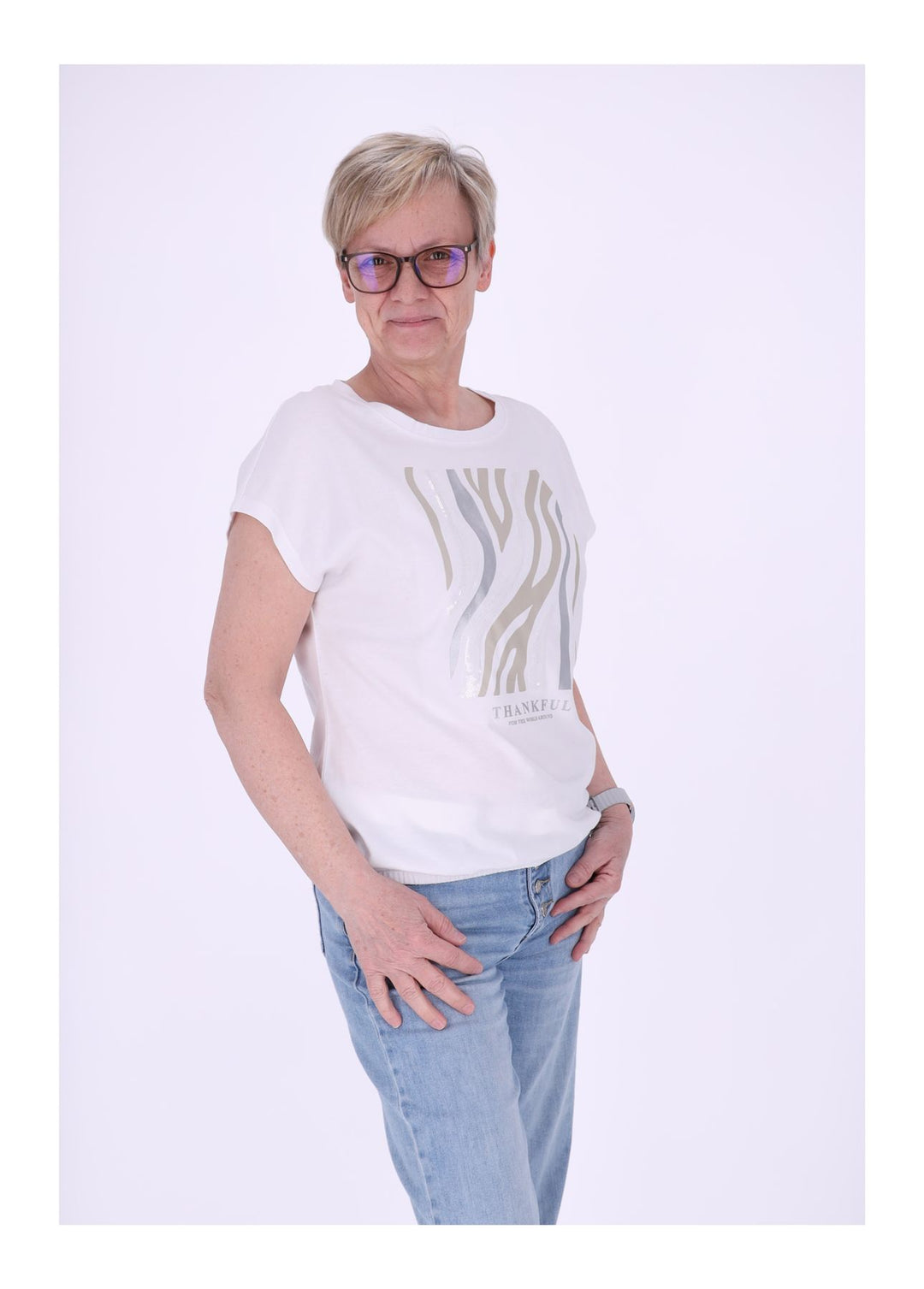 New View Damen T-Shirt Pailletten THANKFUL