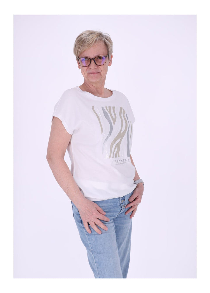 New View Damen T-Shirt Pailletten THANKFUL