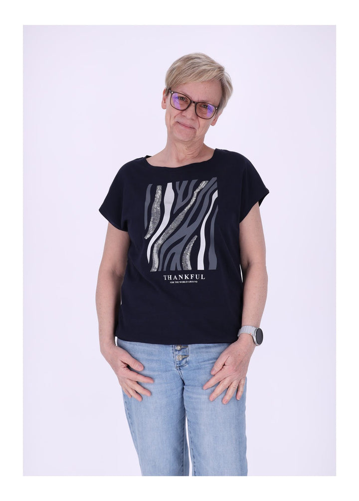 New View Damen T-Shirt Pailletten THANKFUL