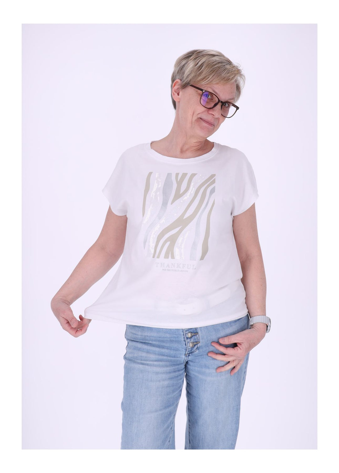 New View Damen T-Shirt Pailletten THANKFUL