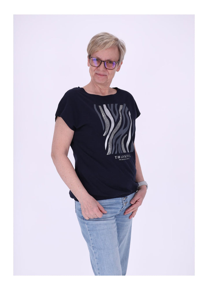 New View Damen T-Shirt Pailletten THANKFUL