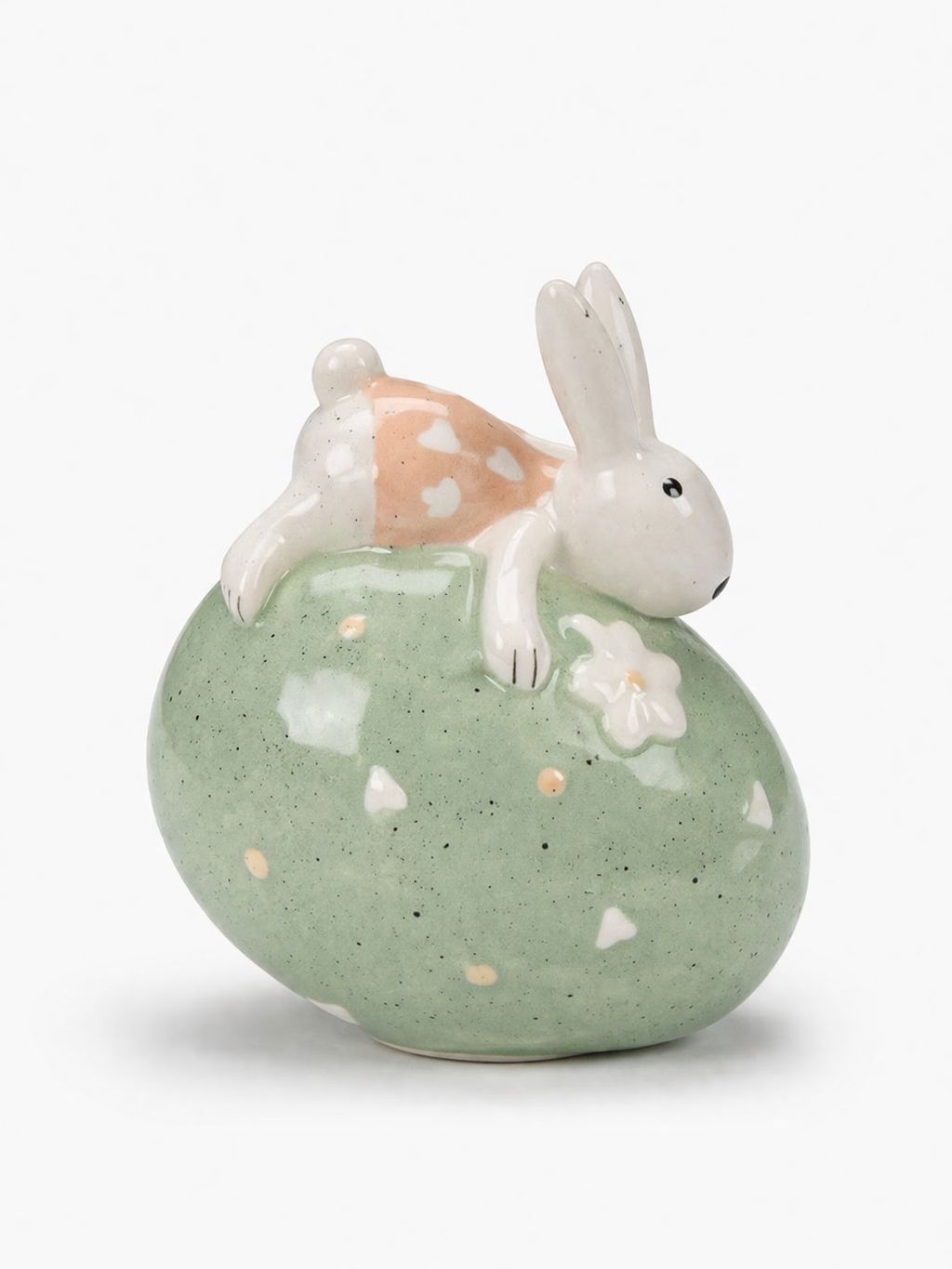 Holzwurm Hase auf Ei Keramik