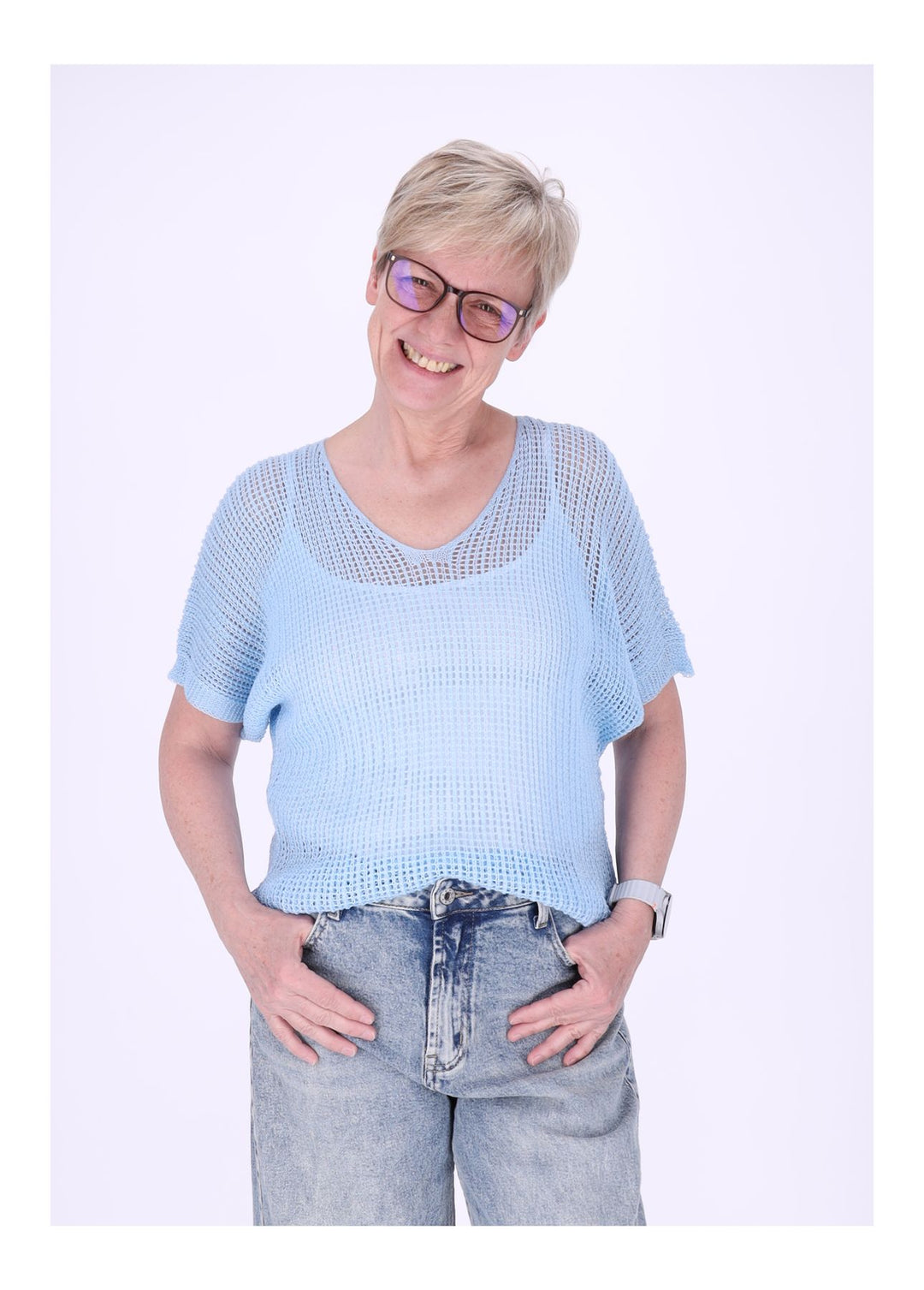 Splash of Color Damen Häkeloptik T-Shirt