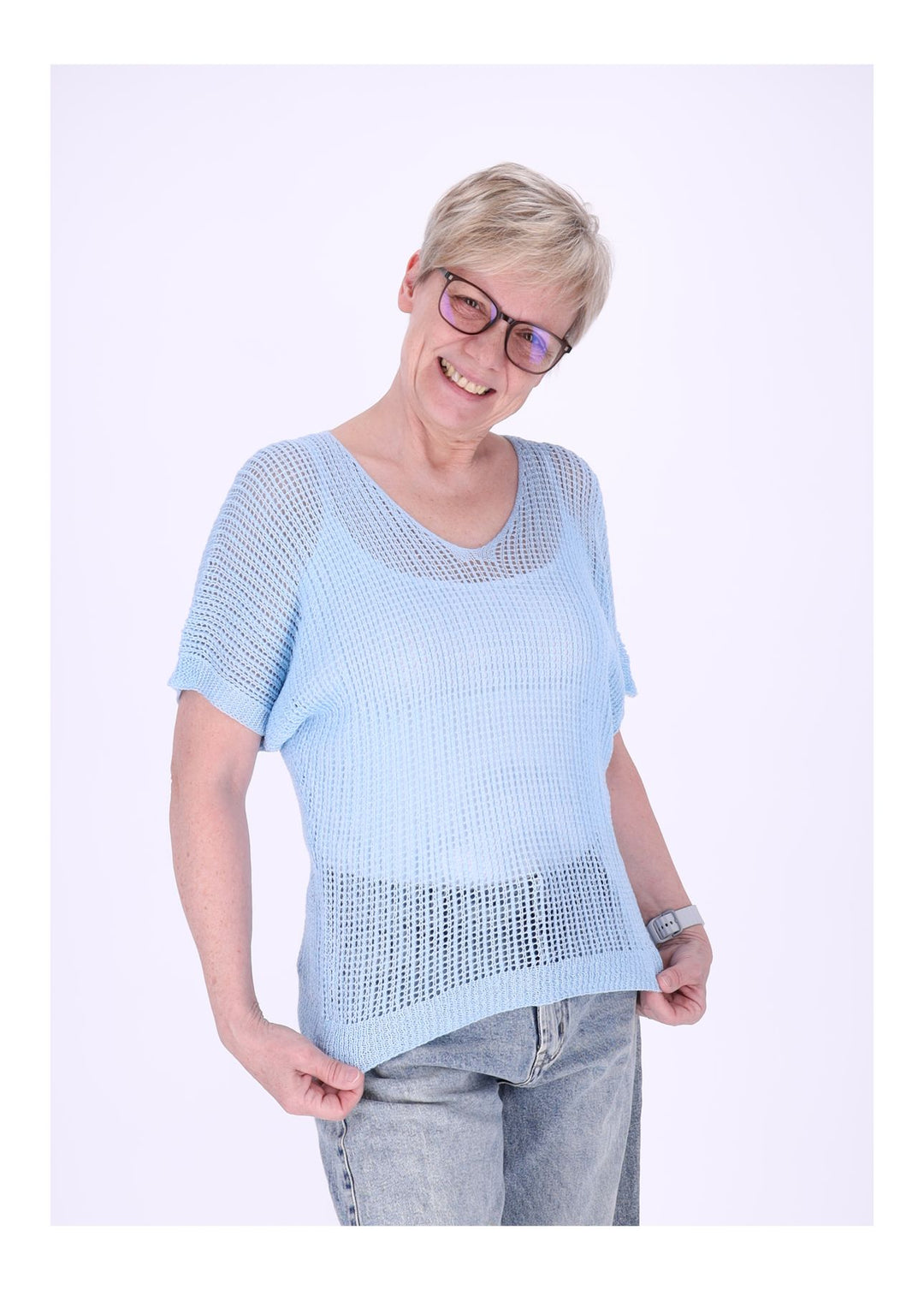 Splash of Color Damen Häkeloptik T-Shirt