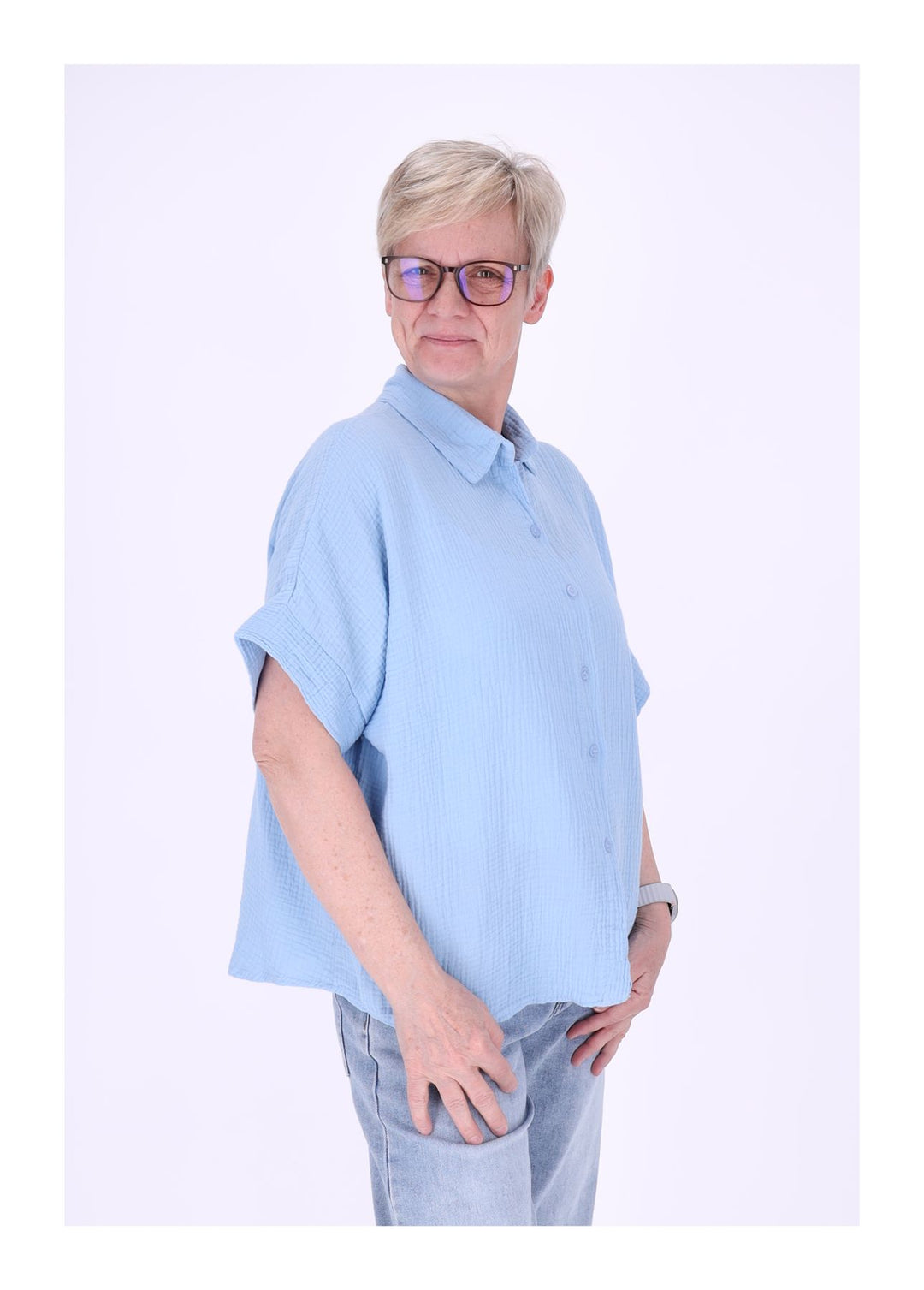 Splash of Color Musselin Bluse Kurzarm