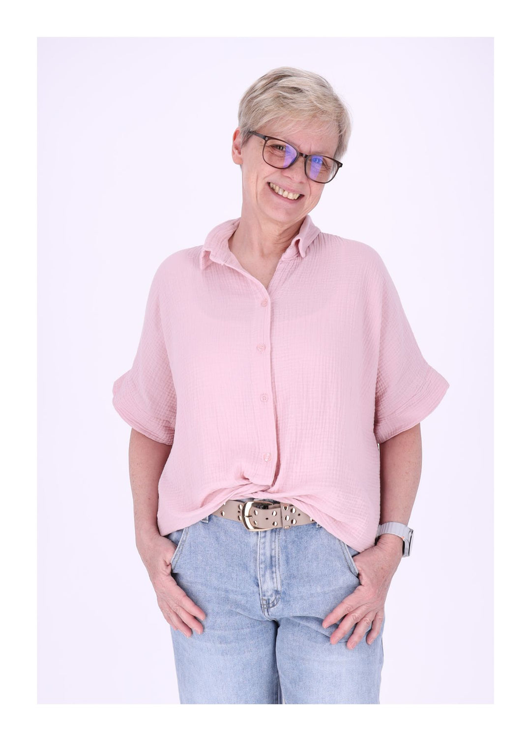 Splash of Color Musselin Bluse Kurzarm